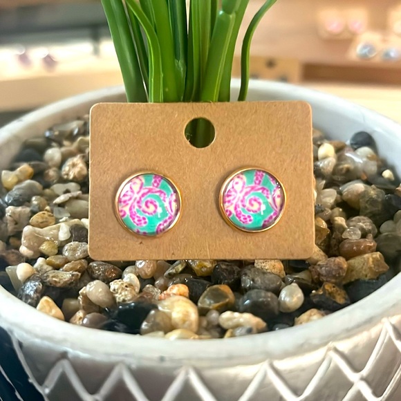 Hand Crafted Jewelry - Hand Crafted Teal & Purple Swirl Design Stud Earrings